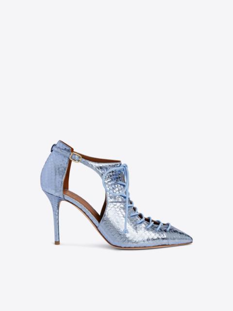 MALONE SOULIERS Montana 85 Steel Blue Leather Pumps