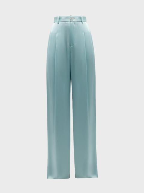 Mid-Rise Pleated Relaxed Straight-Leg Doubleface Satin Pants