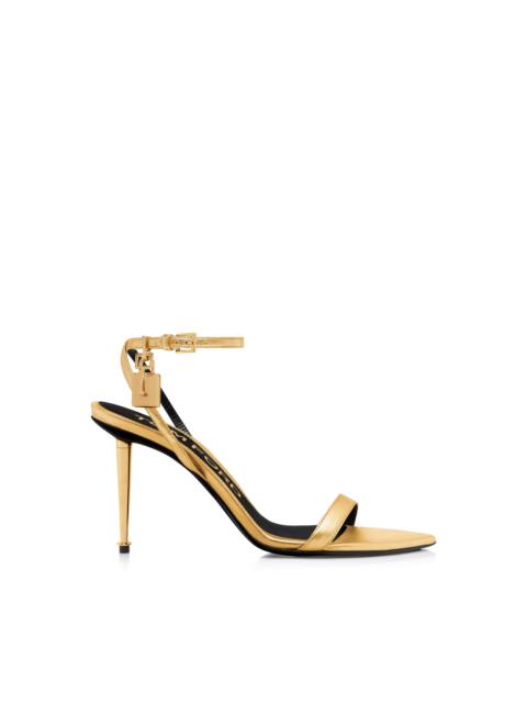 TOM FORD LAMINATED NAPPA LEATHER PADLOCK POINTY NAKED SANDAL 85MM