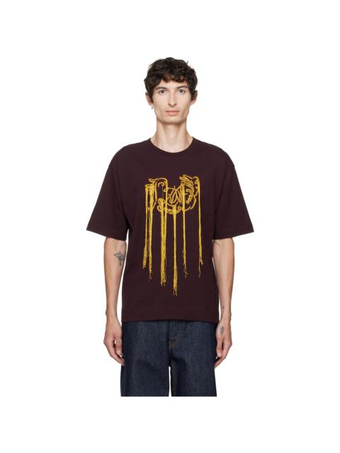 Dries Van Noten Burgundy Fringed T-shirt