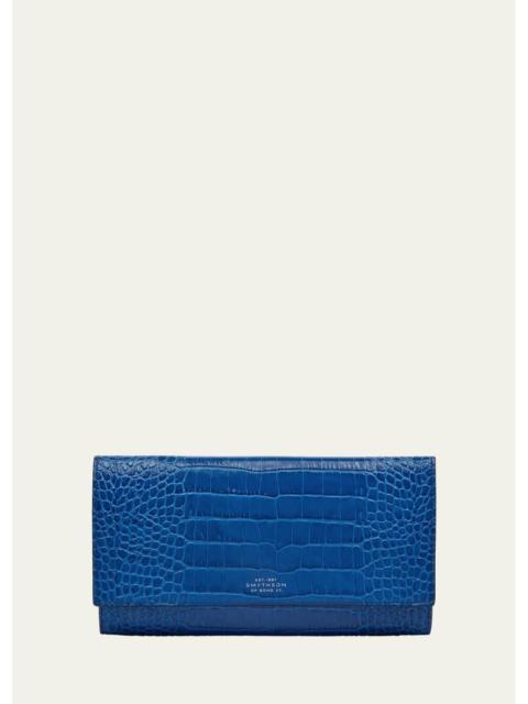 Smythson Marshall Travel Wallet in Mara Croc-Embossed Leather