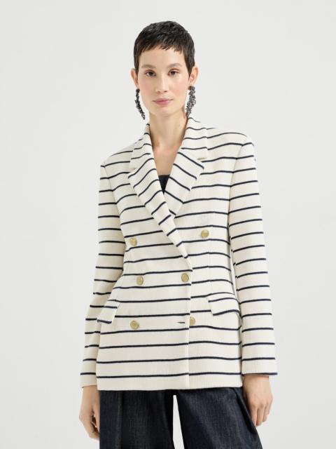 Brunello Cucinelli Cotton striped knit blazer with monili
