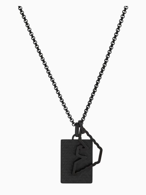 EMPORIO ARMANI BLACK STAINLESS STEEL DOG TAG NECKLACE