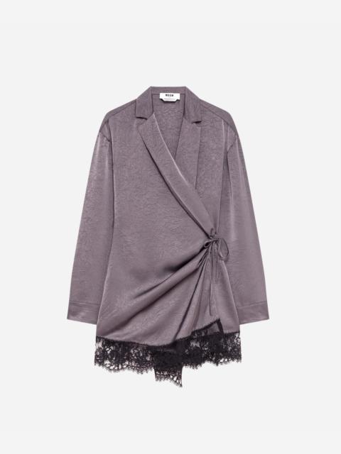 MSGM Wrap satin dress with lace details