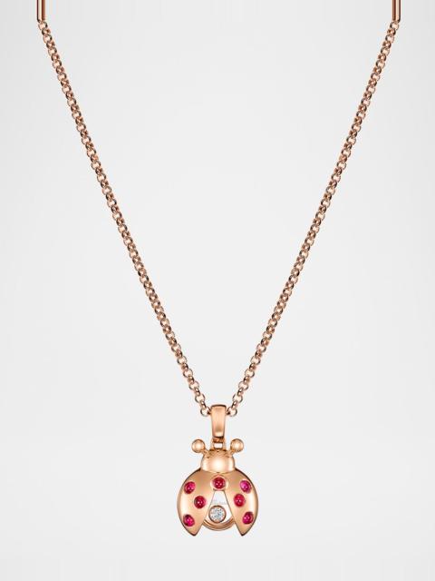 Chopard 18K Rose Gold Happy Diamonds Ruby Ladybug Pendant Necklace