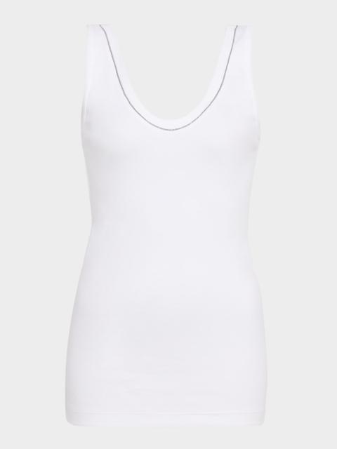 Brunello Cucinelli Monili Scoop-Neck Flat Cotton Rib Tank Top