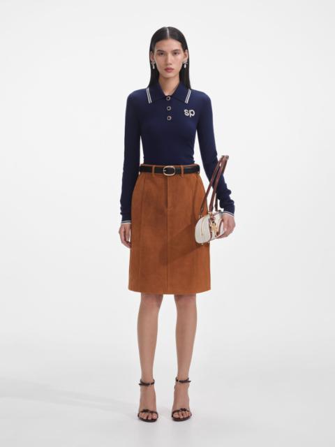 self-portrait Brown Suede Midi Skirt