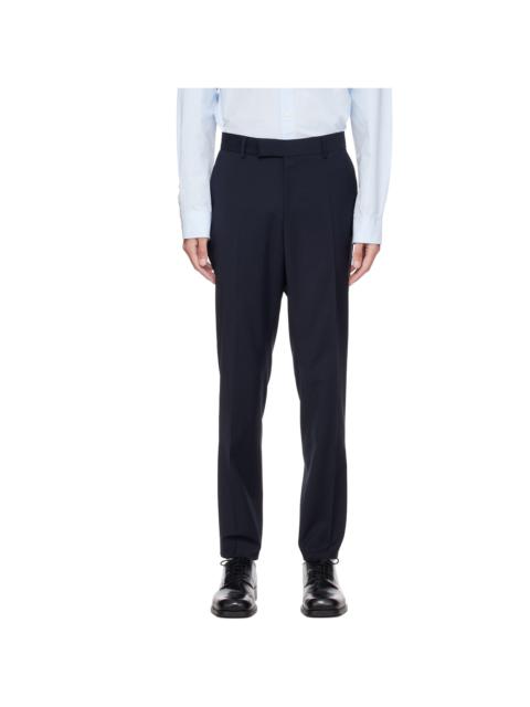 BOSS Navy Slim-Fit Micro-Patterned Stretch Wool Trousers