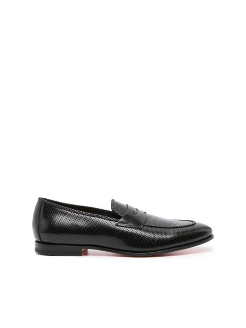 Santoni perforated leather penny loafers