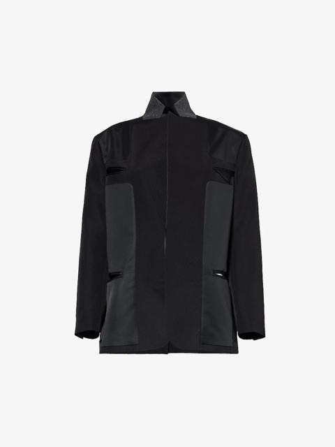 Padded-shoulder notch-lapel silk and cotton-blend jacket