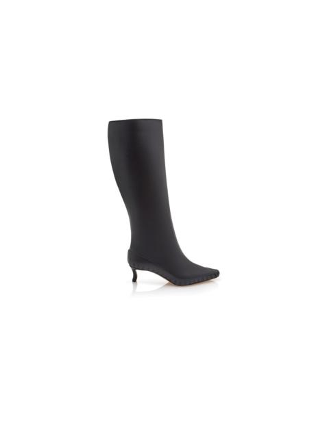Manolo Blahnik Black Calf Leather Knee High Boots