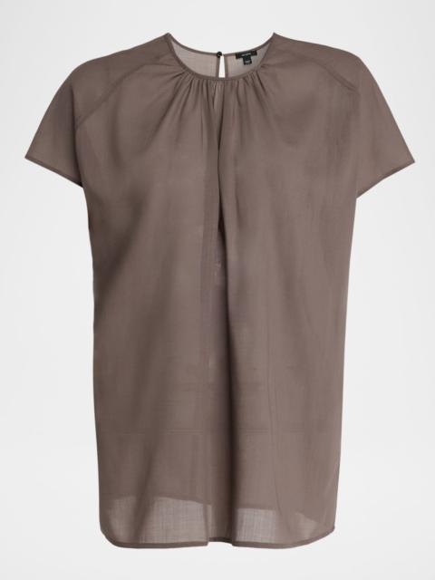 JOSEPH Broca Raglan-Sleeve Sheer Ruched Blouse