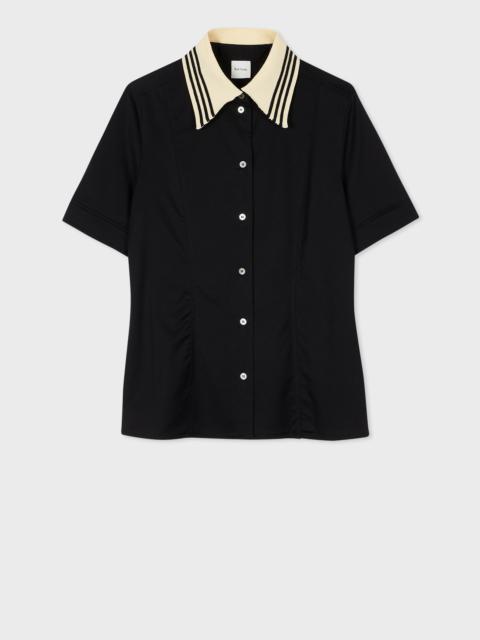 Women's Black Striped Collar Jersey Shirt