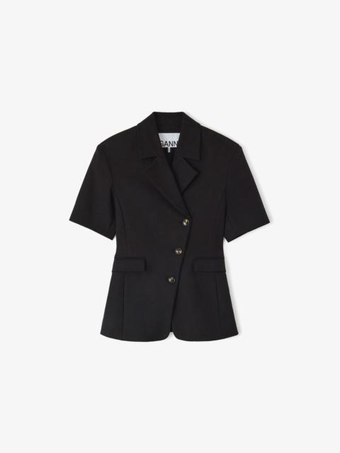 GANNI BLAZER IN BLACK COTTON TAILORING