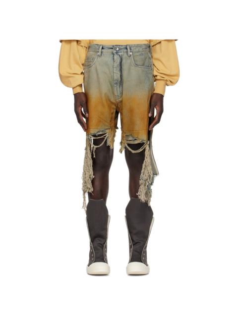 Rick Owens DRKSHDW Blue & Orange Geth Denim Shorts