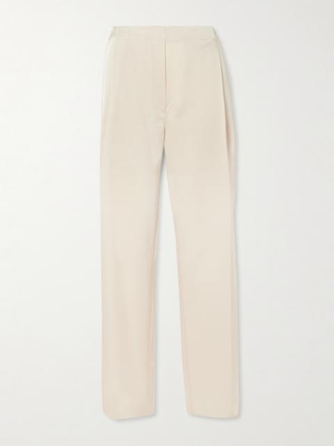LESET Barb Pleated Satin Straight-leg Pants
