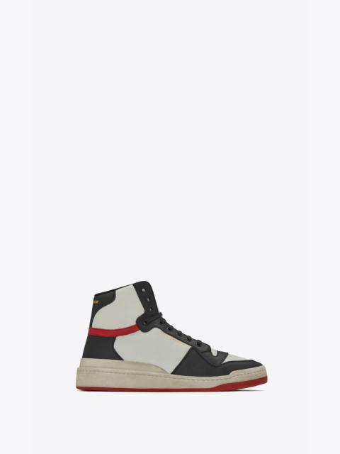 SAINT LAURENT sl24 mid-top sneakers in perforated and grained leather