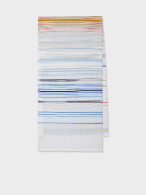 Blue Cotton-Blend Thin Stripe Scarf