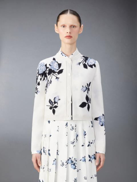 Thom Browne Cashmere Rose Crew Neck Cardigan