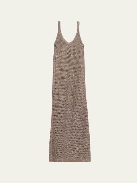 Brunello Cucinelli Shimmering Net Knit Sleeveless Maxi Dress