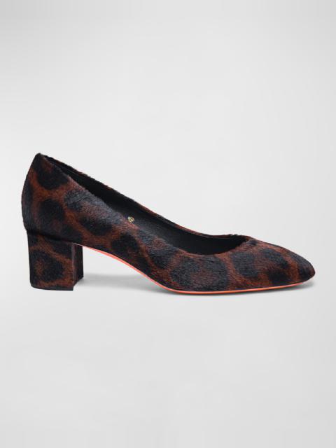 Santoni Flight Calf Hair Block-Heel Pumps