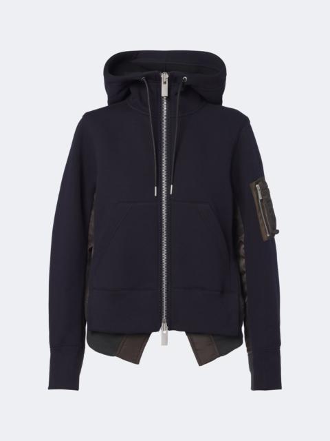 sacai Paneled cotton-blend zip-up hoodie