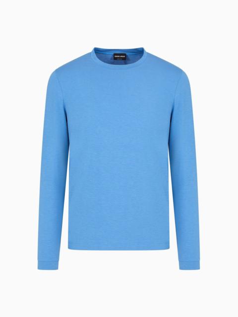 Stretch viscose jersey jumper with crew neck and long sleeves