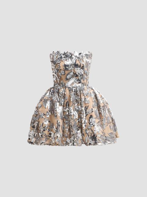BRONX BANCO Women's Chloe Sequined Floral Strapless Mini Dress - Dark Silver