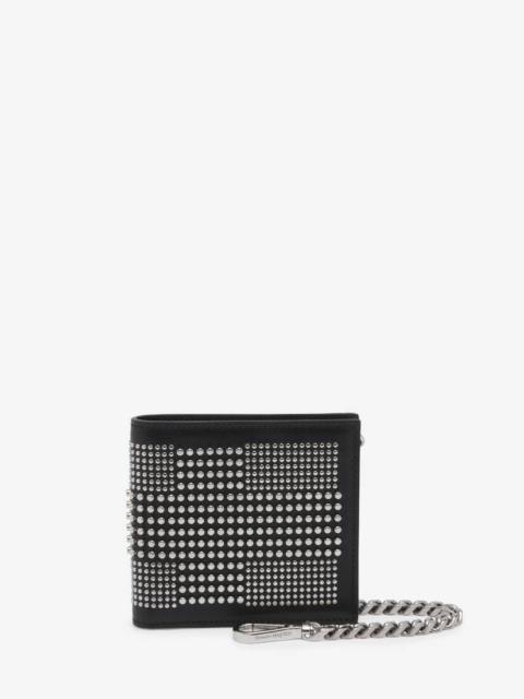 Men's Studded Billfold Wallet With Chain in Black