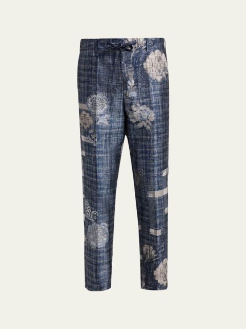 GIORGIO ARMANI Check Floral Jacquard Straight-Leg Ankle Trousers