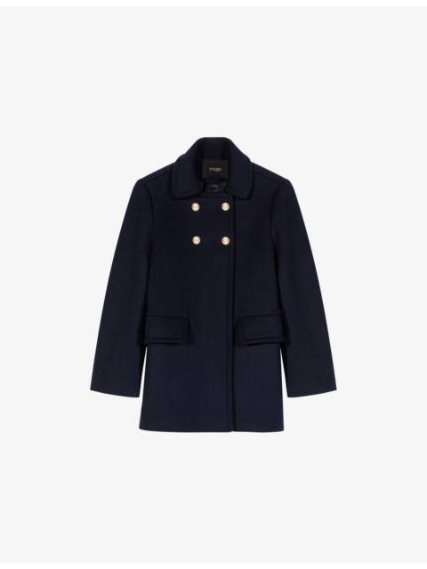 maje Collared Double-Breasted Wool-Blend Coat