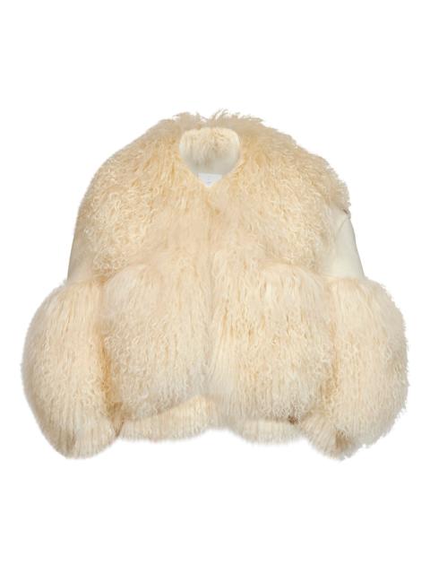 GIUSEPPE DI MORABITO Ivory double broadcloth and Mongolian fur cropped jacket