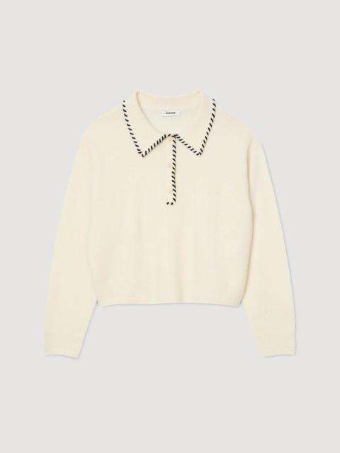 Sandro CONTRAST POLO-NECK KNIT SWEATER