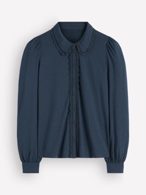 BODEN Lace Frill Blouse-Moonlit Ocean