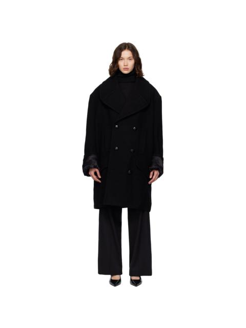 MM6 Maison Margiela Black Wool Felt Double-Breasted Coat