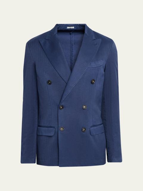 massimo alba Men's Wool Micro-Chevron Double-Breasted Blazer