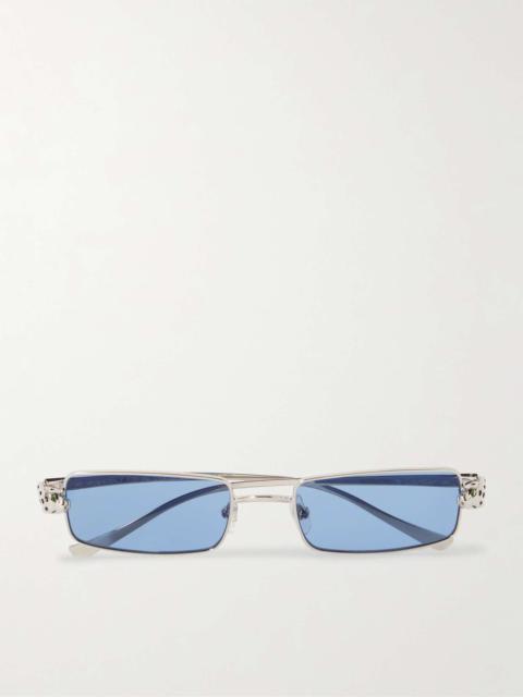 Cartier Panthère de Cartier Rectangle-Frame Silver-Tone Sunglasses