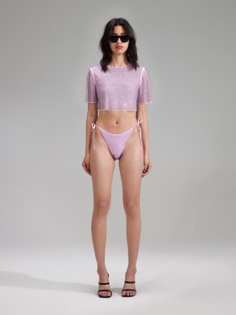 self-portrait Lilac Rhinestone Mesh Crop Top