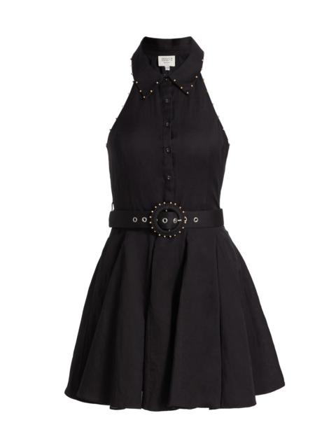 HEMANT & NANDITA Women's Kavi Embroidered Linen-Cotton Belted Minidress - Black