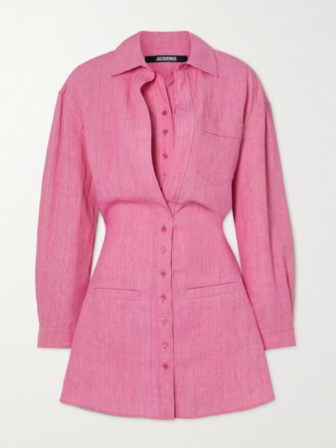 JACQUEMUS Baunhilha layered linen mini shirt dress Fuchsia