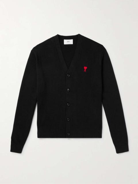 AMI Paris Logo-Embroidered Virgin Wool Cardigan