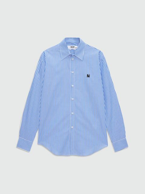 MSGM Light blue striped cotton poplin long-sleeve shirt with classic collar and front patch