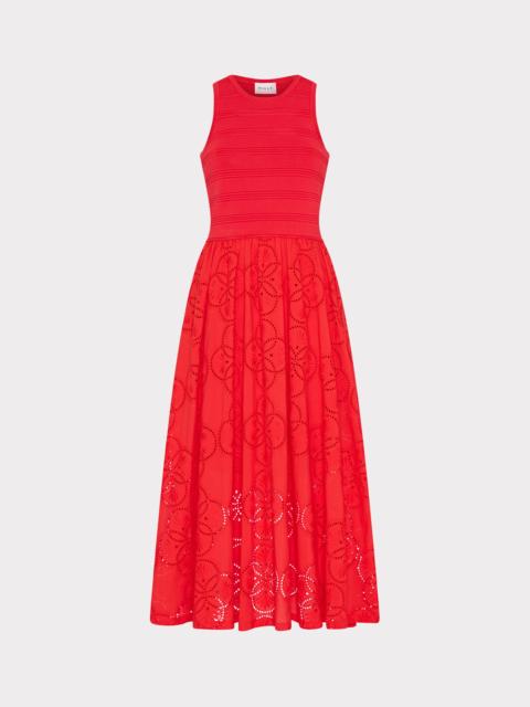 MILLY Geo Eyelet Knit Combo Midi Dress