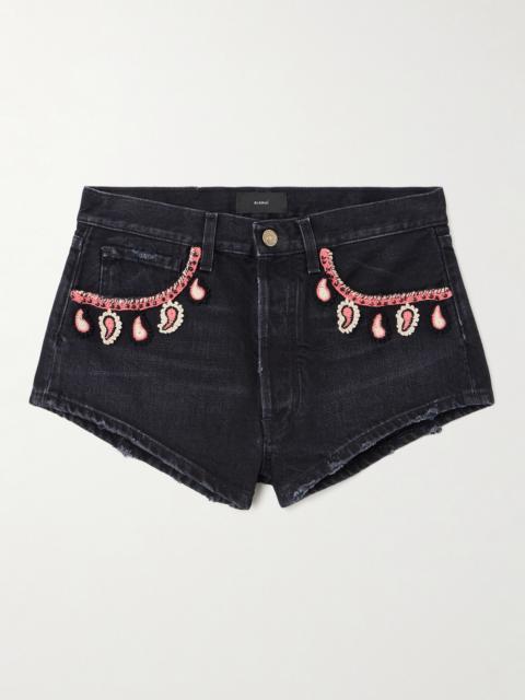 Alanui Inner Energy Crochet-trimmed Denim Shorts