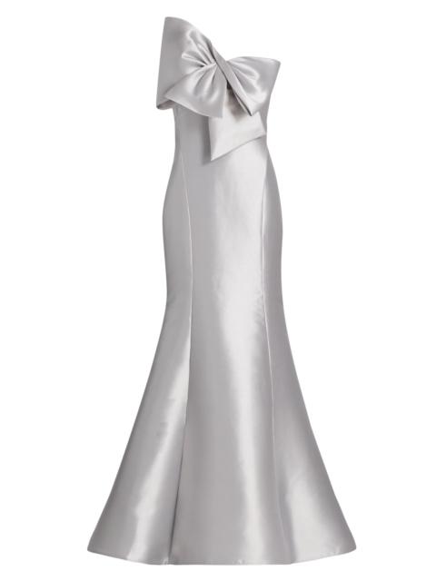 AMSALE Women's Metallic Satin Bow Mermaid Gown - Platinum