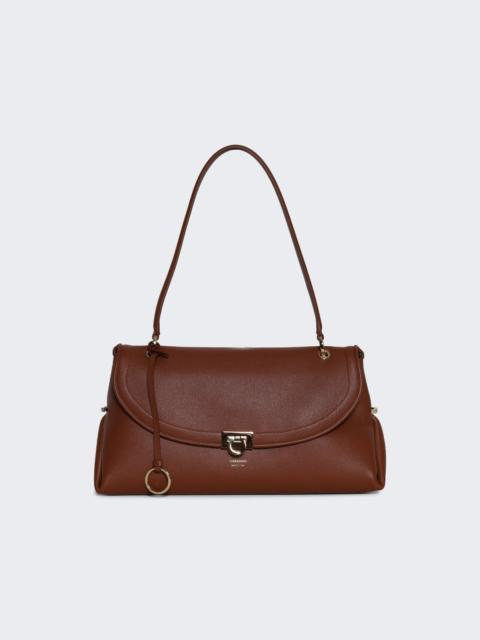 FERRAGAMO Gancini Leather Shoulder Bag Cognac