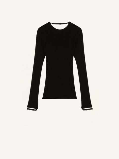 ELASTIC WRISTS RIB KNIT SWEATER