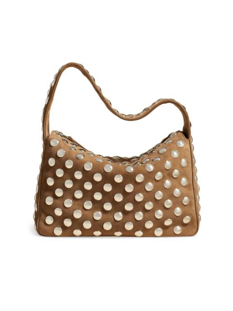 KHAITE Women's Elena Studded Suede Shoulder Bag - Mud