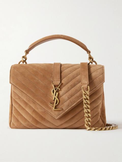 SAINT LAURENT College Medium Chain quilted suede shoulder bag Light brown