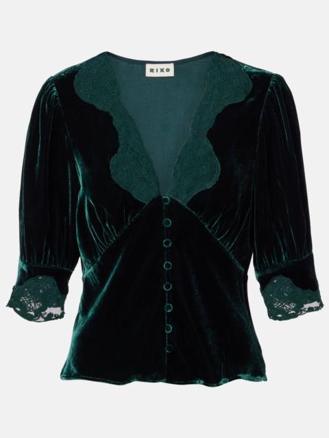 RIXO Amanda lace-trimmed velvet top